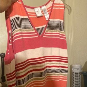 Liz Claiborne Multicolored V-Neck Sleeveless Tank Top